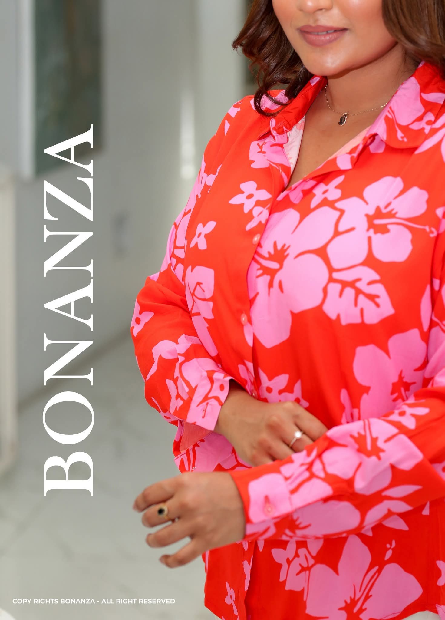 Red Hibiscus Soft cotton Shirt Close-up | BONANZA Clothing Sri Lanka Women Office Wear 2026